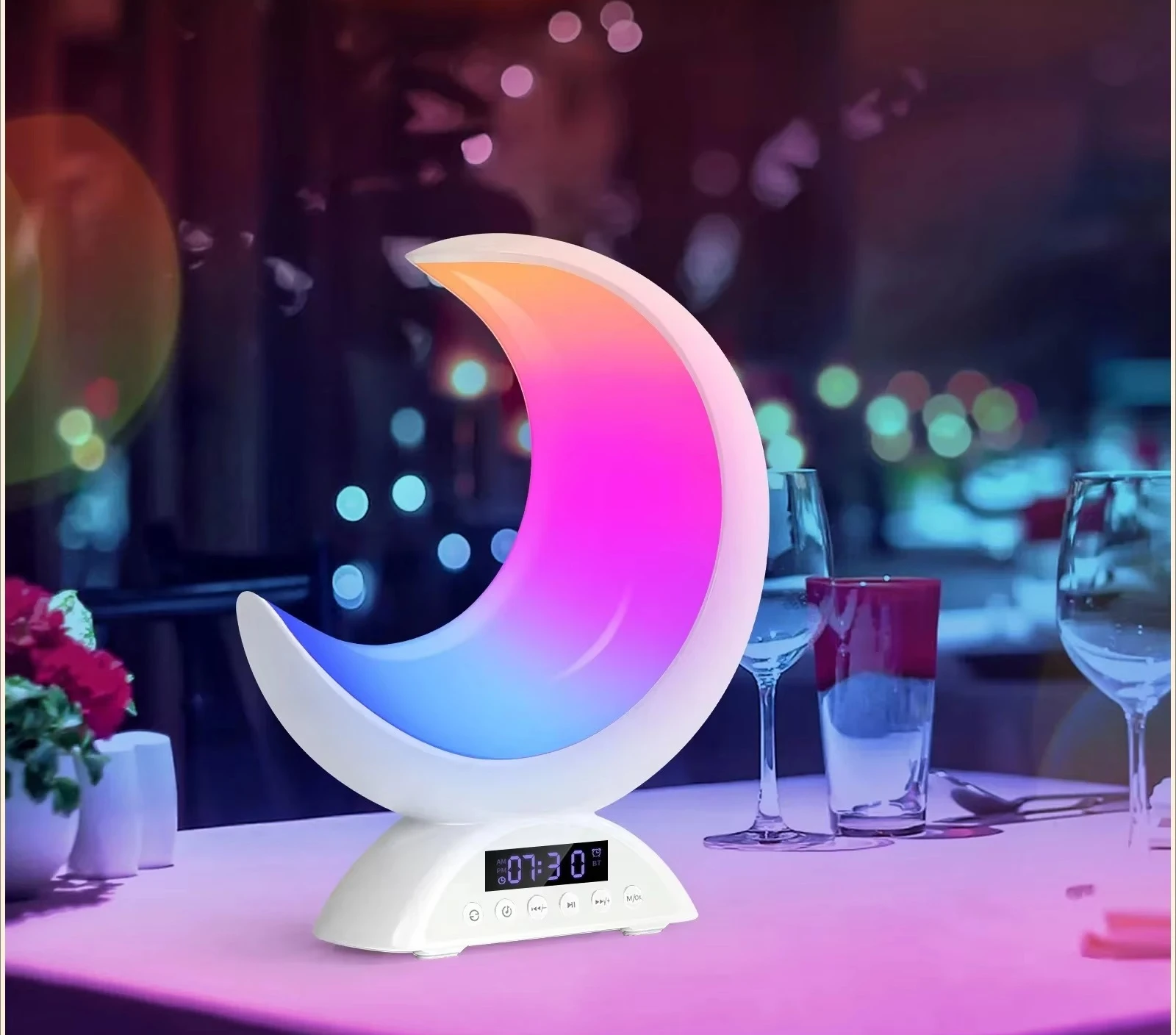 Moon Shaped Wire Bluetooth Touch Adjustable Bedroom Sound Ambient Romantic Lighting Alarm Clock Function for Party Multi-Scene