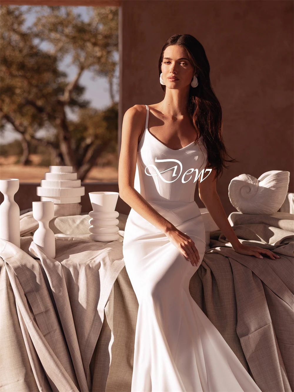 فستان زفاف أنيق من الساتان الأبيض مخصص على شكل قلب ناعم بدون أكمام فساتين زفاف ناعمة حورية البحر ذيل محكمة فيستدو دي نوفيا #5