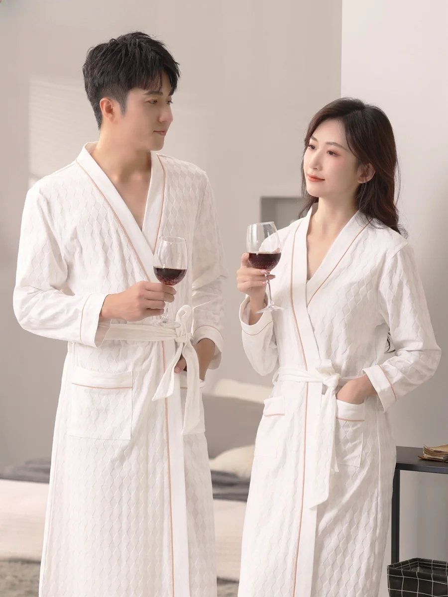 pure-cotton-long-sve-sp-robe-spring-autumn-couple-simple-sle-men's-bath-kimono-lightweight-knitted-home-wear-2025-new