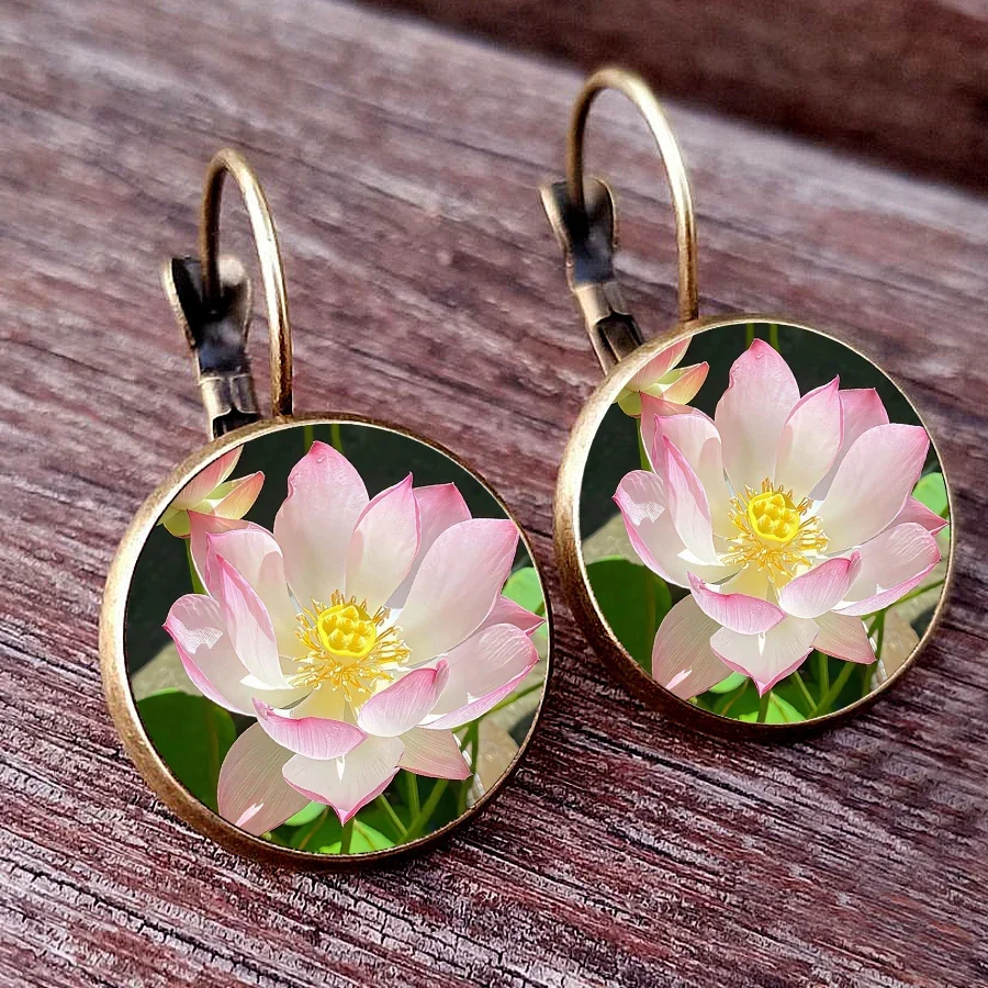 Lotus earrings water lily earrings  dreamy flowers  French earrings  women's ear hooks  earrings  rose glass circular earrings