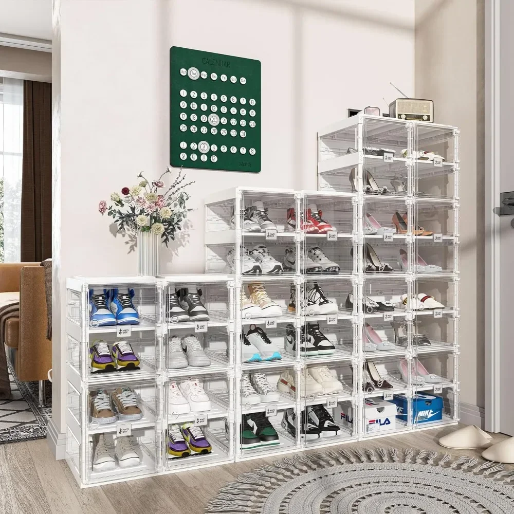 Zapatero plegable, organizador de zapatos para armario, caja de almacenamiento de zapatos de plástico, ahorro de espacio para entrada, grande, apilable resistente