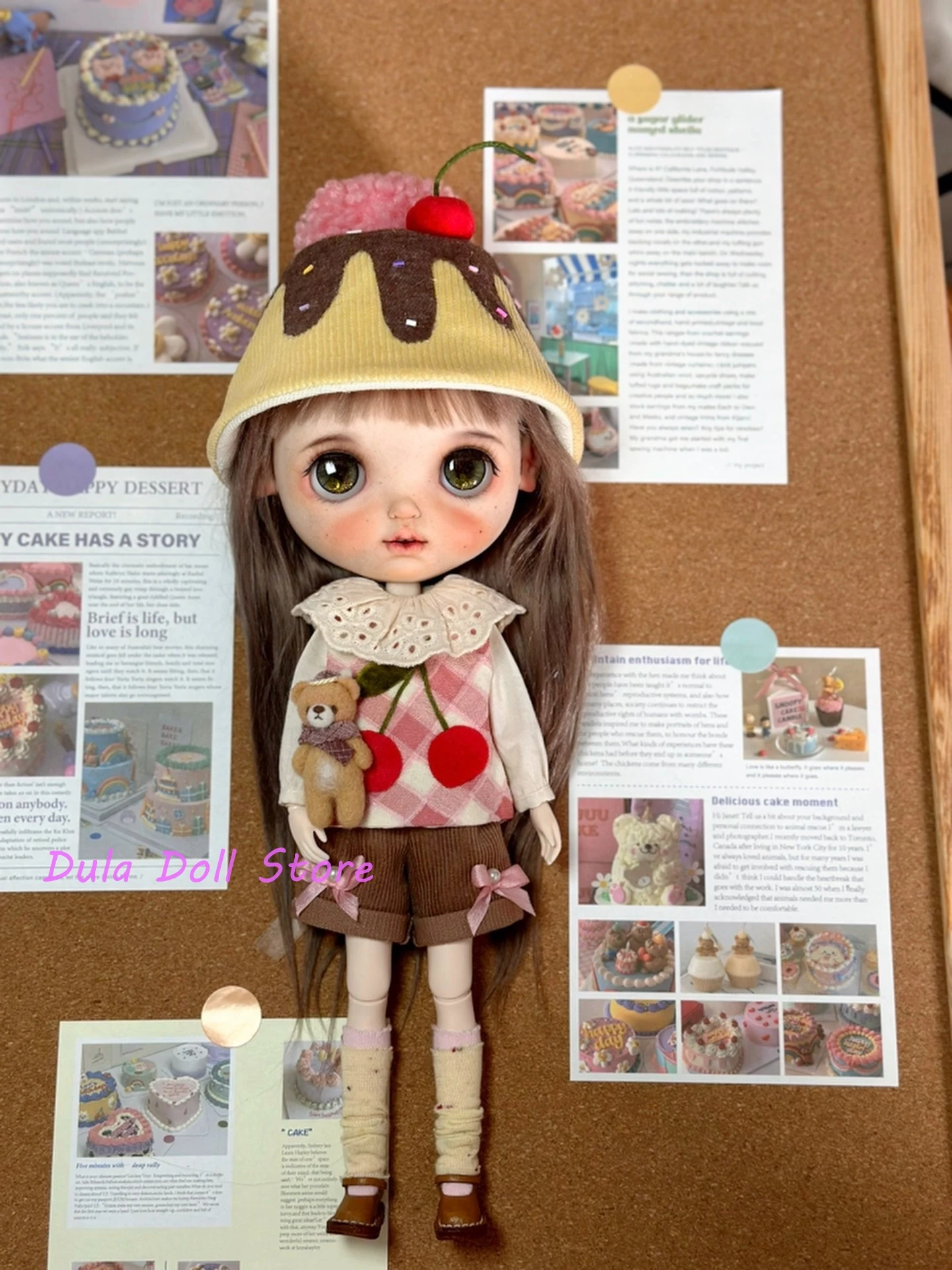 

Dula Doll Clothes Dress Cherry pie hat set Blythe ob24 ob22 Azone Licca ICY JerryB 1/6 Bjd Doll Accessories