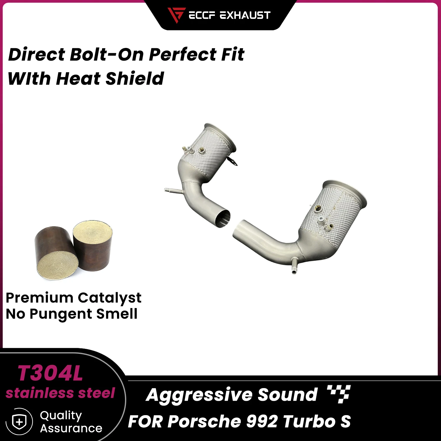 

Sporty Downpipe With Heat Shield For Porsche 992 Turbo S Aggressive Exhaust Sound High Flow Easy Installation