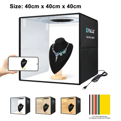 PULUZ 40cm 접이식 휴대용 링 라이트 USB 사진 조명 스튜디오 촬영 텐트 상자 6 x 양면 컬러 배경