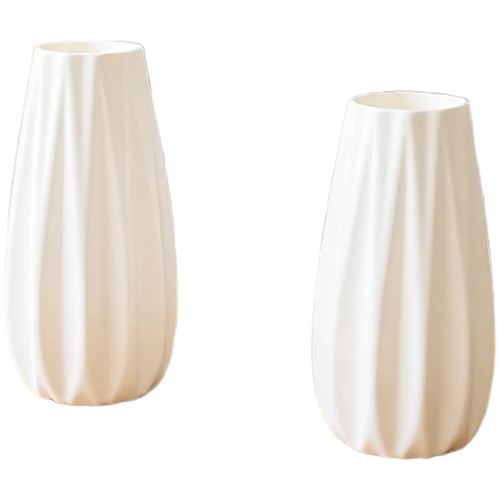 Plastic vase white Nordic striped pattern for For Home decor flower arrangement living room office bedroom study use