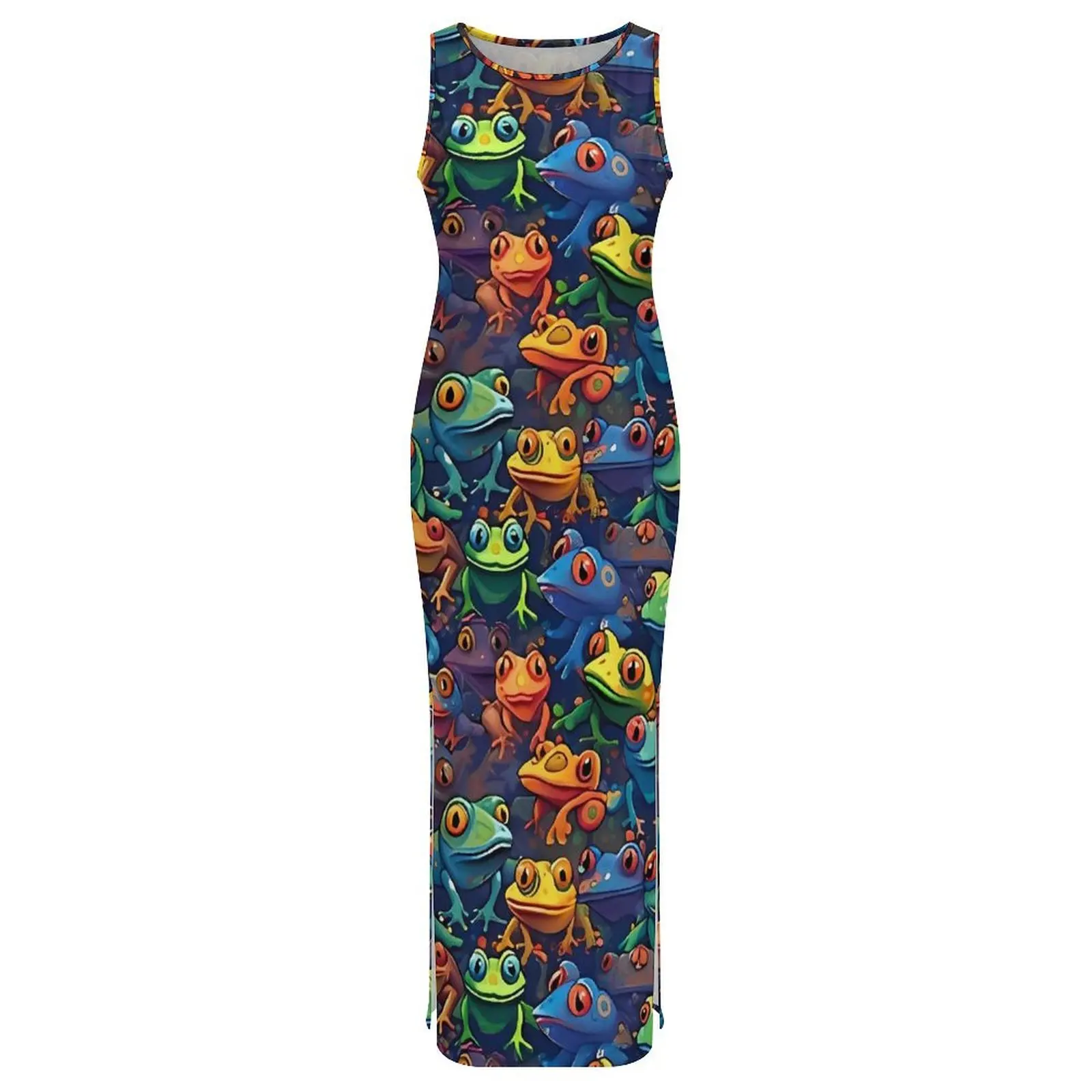 Woman Colorful Frogs Dress Animal Aesthetic Bodycon Dress Summer Sleeveless Slim Sexy Maxi Dresses Graphic Oversized Clothes