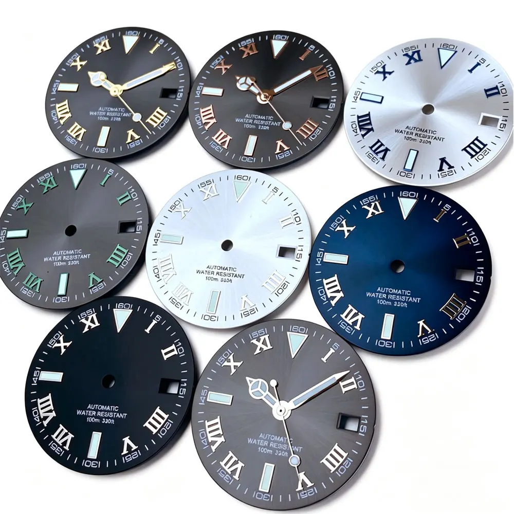 29mm Green/Rose Gold Roman Numeral Markers Sunburst Watch Dial For NH35 ETA 2824 PT5000 Miyota 8215 Replacement Mod Watch Dial