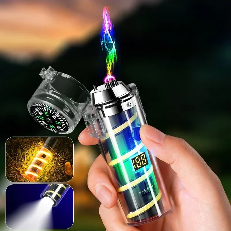 Waterproof Windproof Dual Arc Electric Lighters Multifunction Plasma USB Rechargeable Lighter High-Bright Dream Atmosphere Light