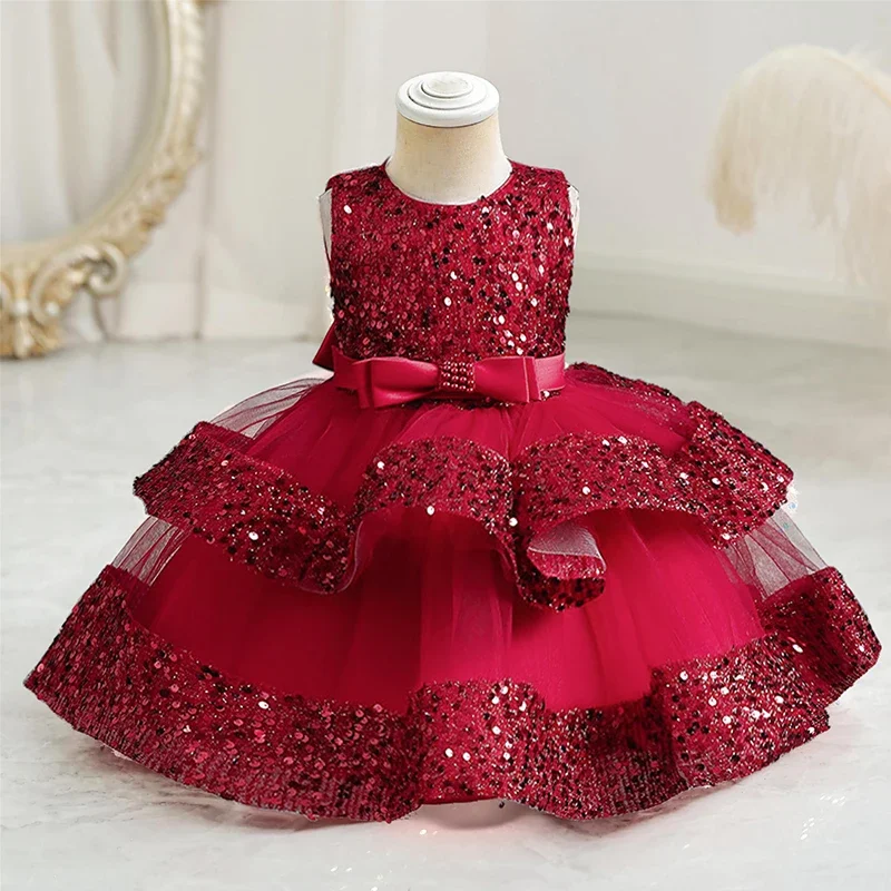 Toddler Baby Girls Sequin Party Dresses Baptism Wedding 1 Year Birthday Princess Dress For Girls Lace Bridesmaid Gown Vestidos