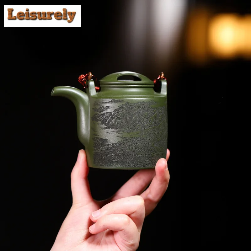 

300ml Traditional Yixing Purple Clay Teapots Handmade Lifting Handle Pot Raw Ore Green Mud Tea Making Kettle Zisha Tea Set Tea