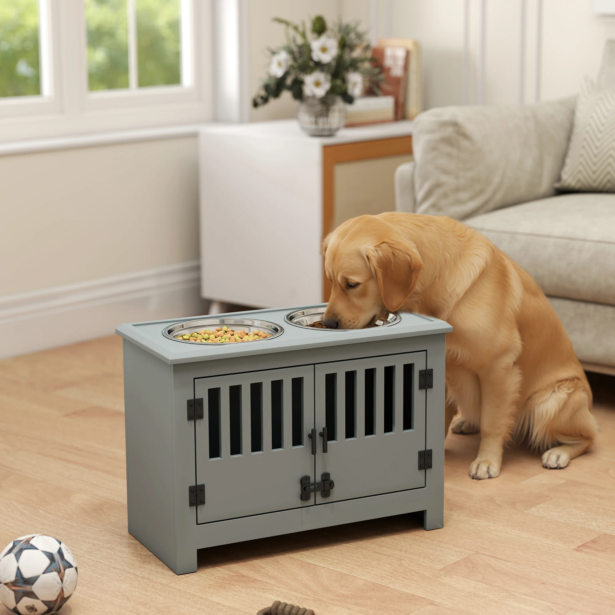Pawhut, gamelle surélevée pour chien, distributeur de nourriture pour animaux de compagnie avec support, gamelle à eau, 2 x 2 L, gamelles en acier inoxydable, station d'alimentation pour chiens de très grande taille.