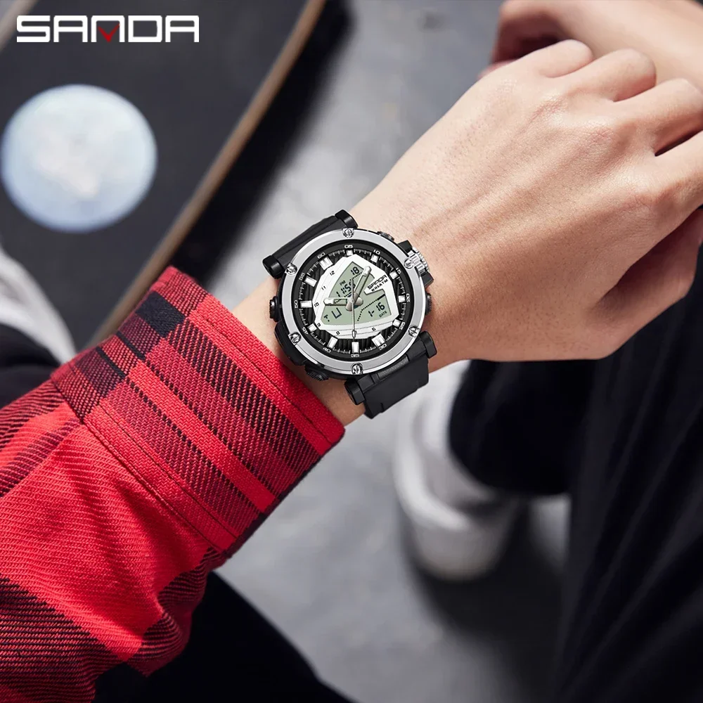 SANDA Fashion Sports Watch for Men Women Quartz Digital Dual Display Watches Shock Water Proof Camping GYM Wristwatch MW9052