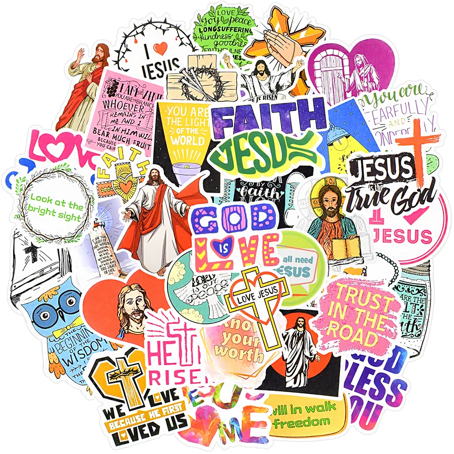 50 PCS Jesus Christian Stickers Aesthetic Religion Sayings Sticker Waterproof DIY Laptop Notebook Suitcase Bike Blessing Gifts