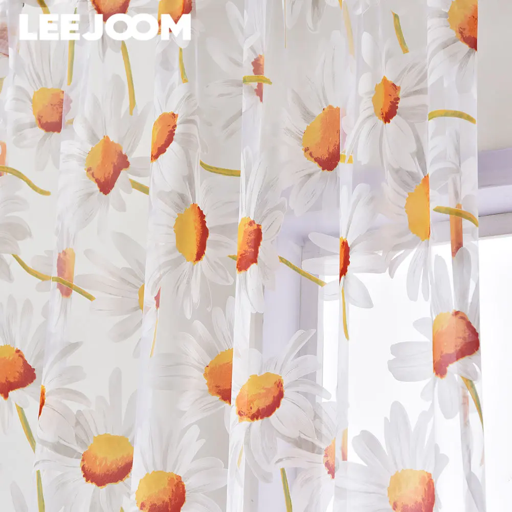 LEEJOOM Floral Flower Curtain White Tulle Daisy Sheer Window Curtain Drapes In Living Room Home Decor 1PC