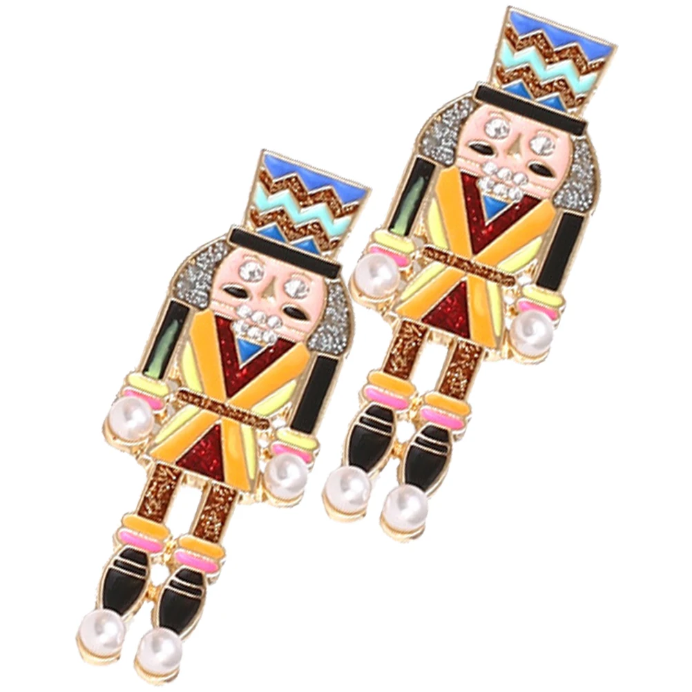 

Nutcracker Earrings Lightweight Metal Durable Fine Workmanship Women Drop Girls Festival Christmas Pearl Jewelry Gifts Cartoon