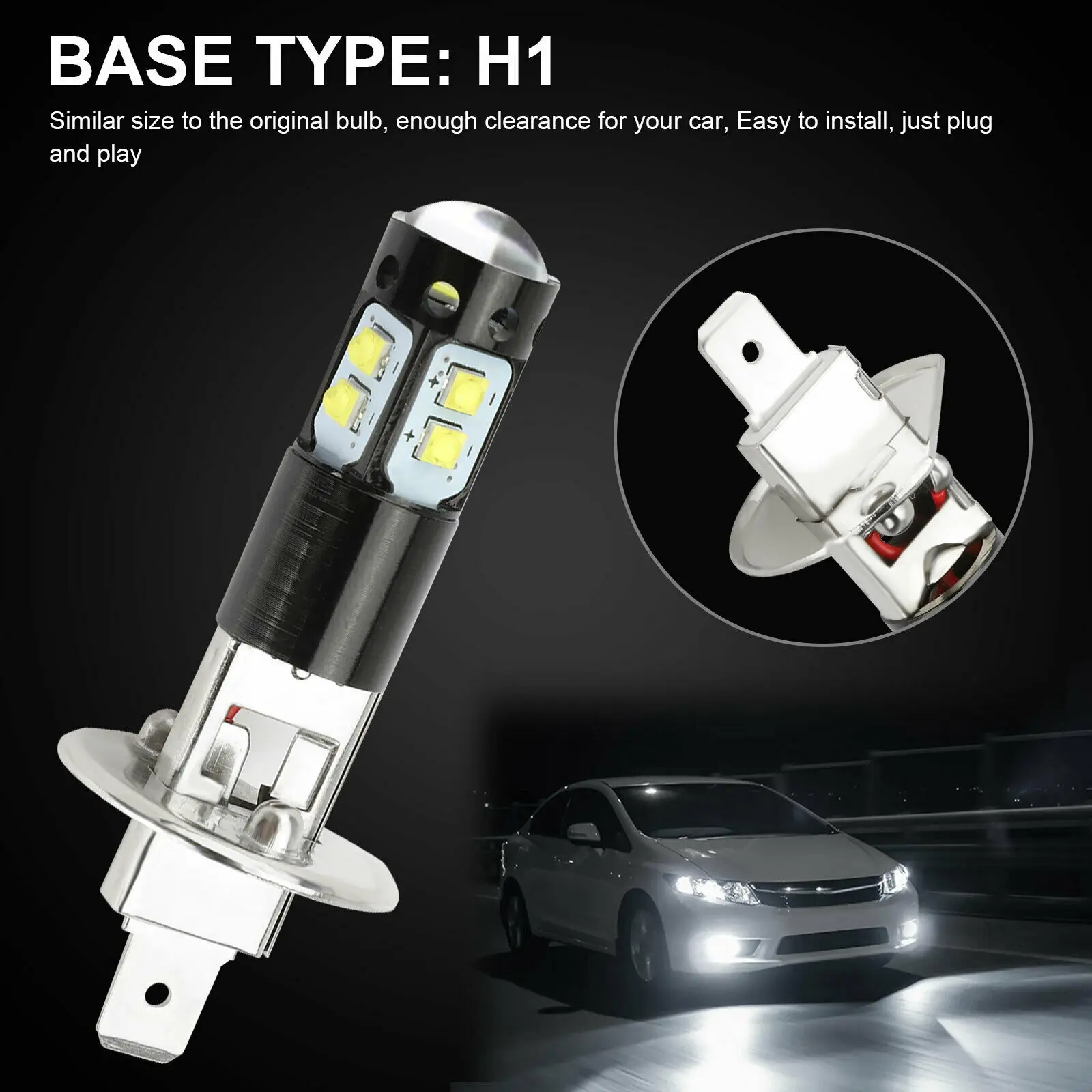 2Pcs H1 H3 Car LED Headlight LED Fog Light Bulbs 100W 12000LM Auto Driving Headlamp Lamps 6500K High Low Beam Lamp