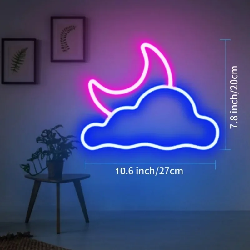 Cloud and Moon Led Neon Light Sign for Wall Decor USB Powered Led Neon Signs for Bedroom Kids Room Wedding Party Decoration