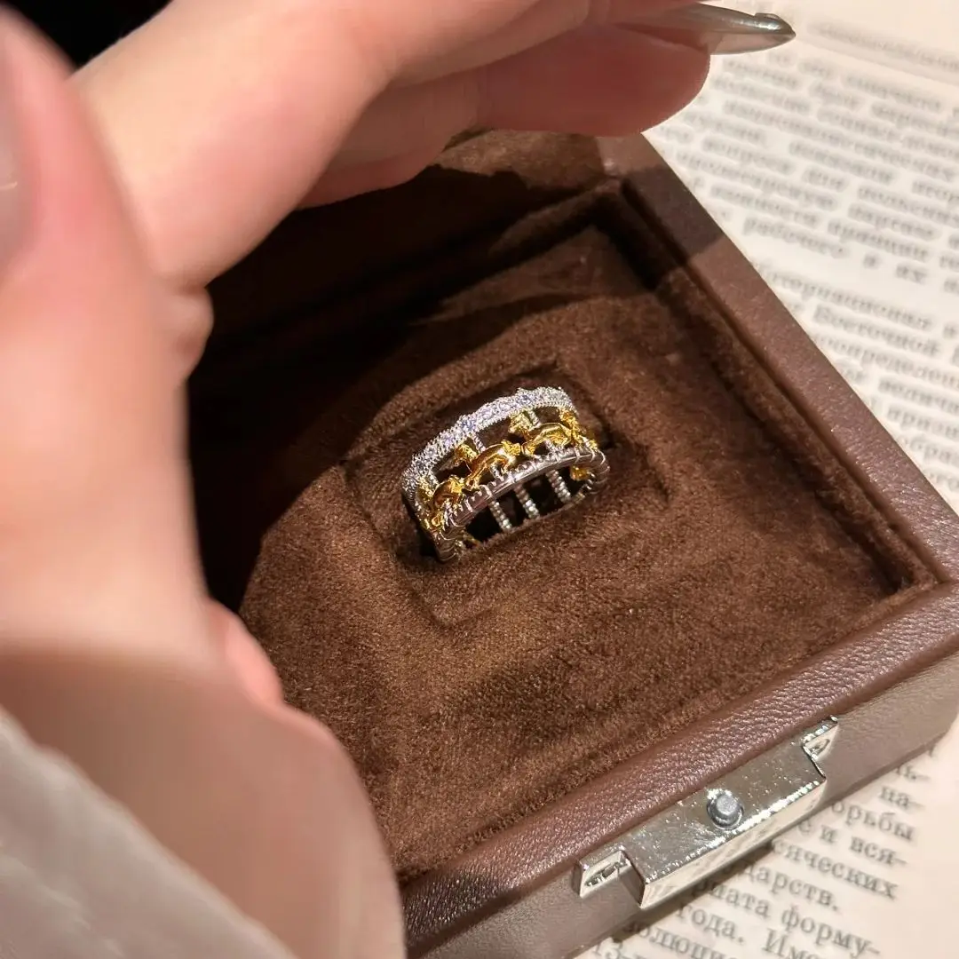 S925 Sterling Silver Ring, Carousel Ring, niche Light Luxury Medieval Diamond-Set Row Ring, Ring Tail Ring, Female
