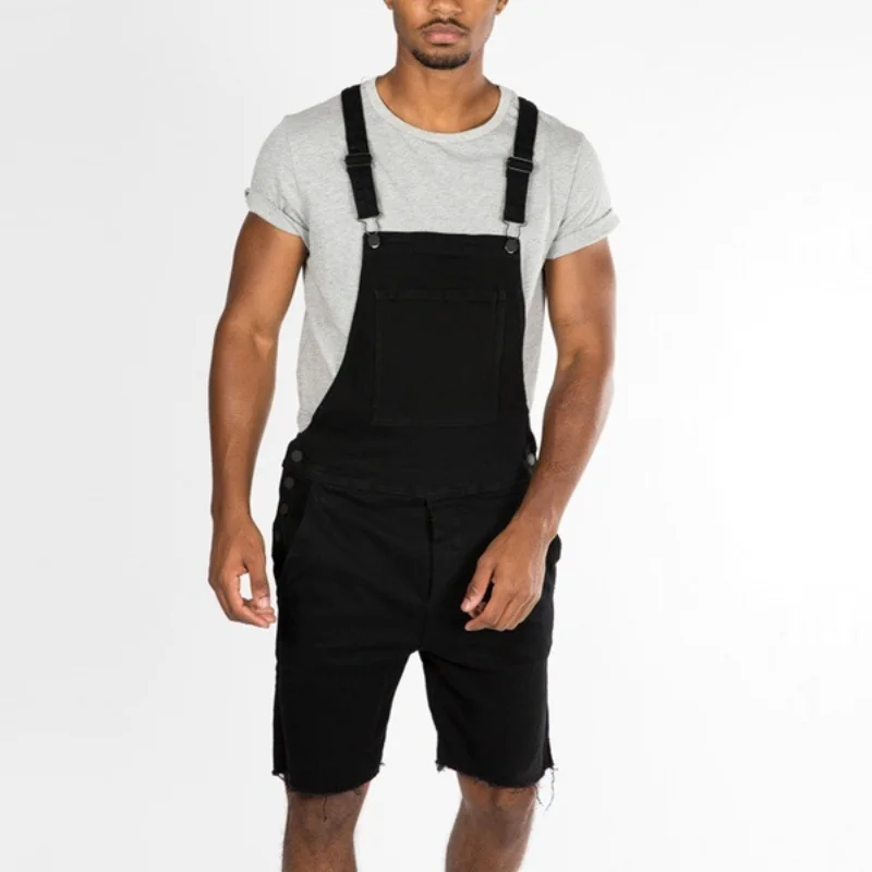 Tooling Overalls Vintage Men's Denim Perforated Shorts One Piece Work Suit Strap Pants Overalls S-3XL