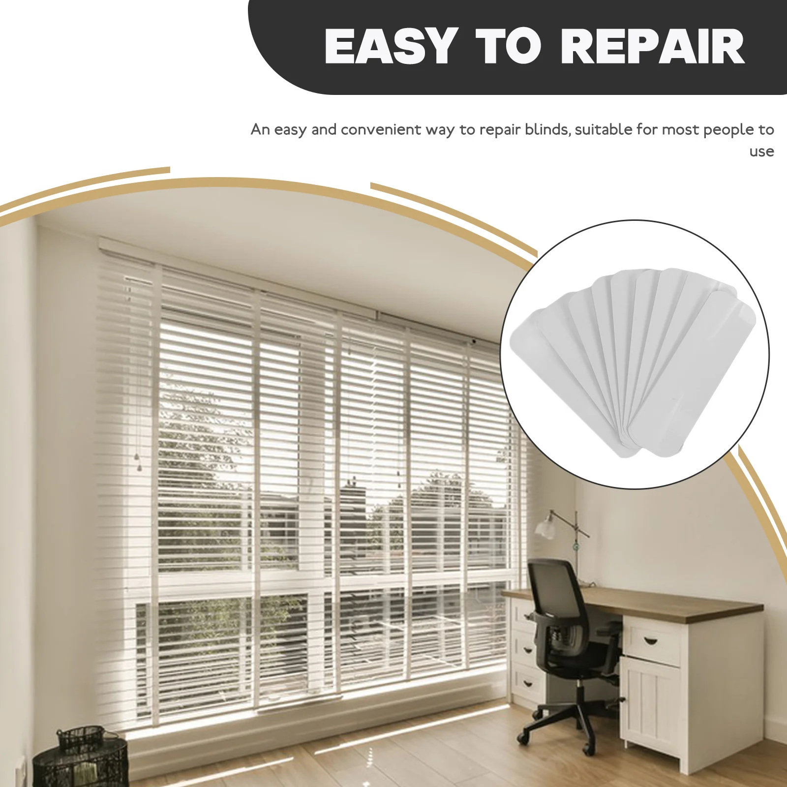 

10Pcs Curtain Repair Patches Horizontal Blind Slats Aluminum Alloy Self-Adhesive for Window Blinds Fix Easy Installation