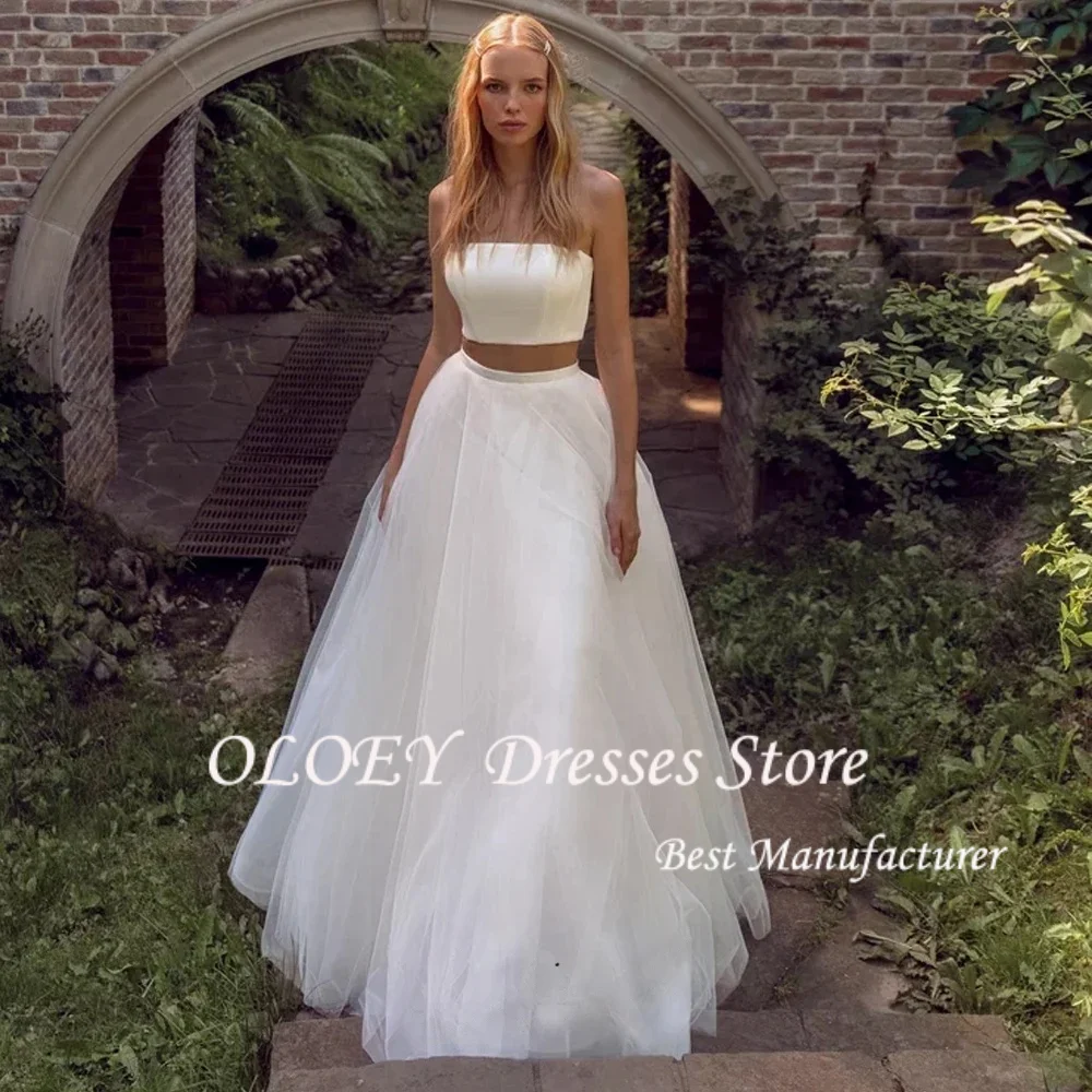 OLOEY 2 ピースフレンチスタイルエレガントなウェディングドレスロマンチックなプリンセス A ラインストラップレスブライダルドレスカスタマイズされたパーティードレス