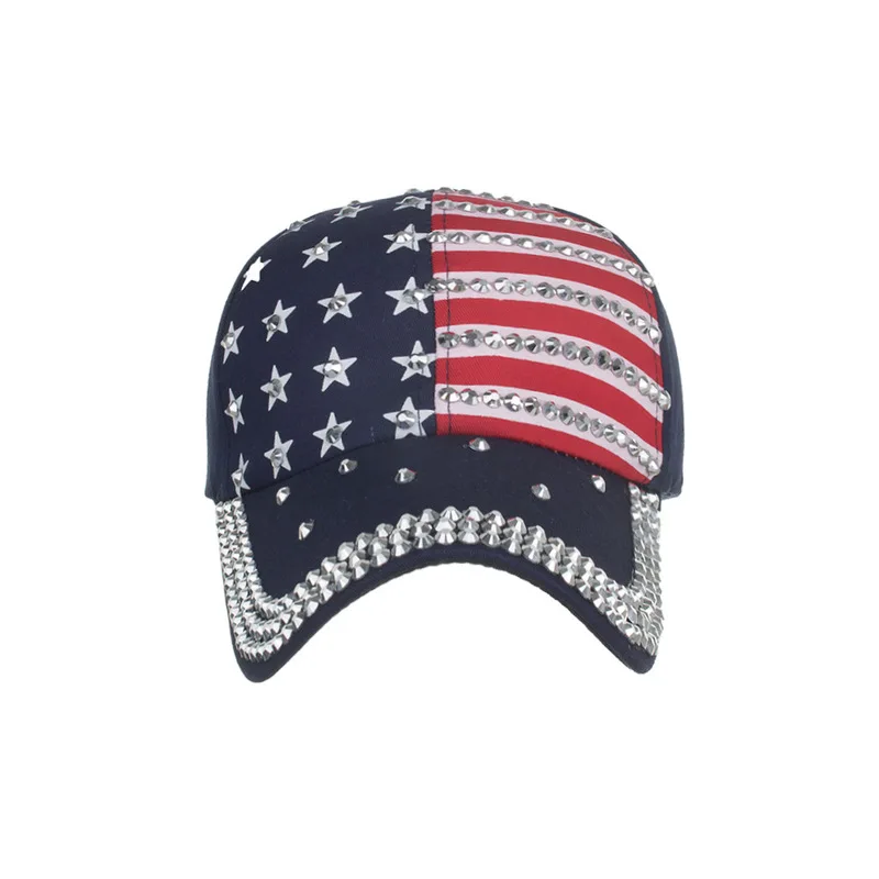 Zhongmei Spring/Summer New Product: American Flag Pentagram Print Rhinestone Baseball Cap, Duckbill Cap, Sun Hat