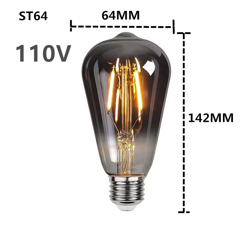 LED ST64 G95 G125 4W 8W Dimbaar E27 220V 110V Rokerig Grijs 2700K GSpiral Gloeilamp Retro Vintage Decoratief Licht Edison Lamp