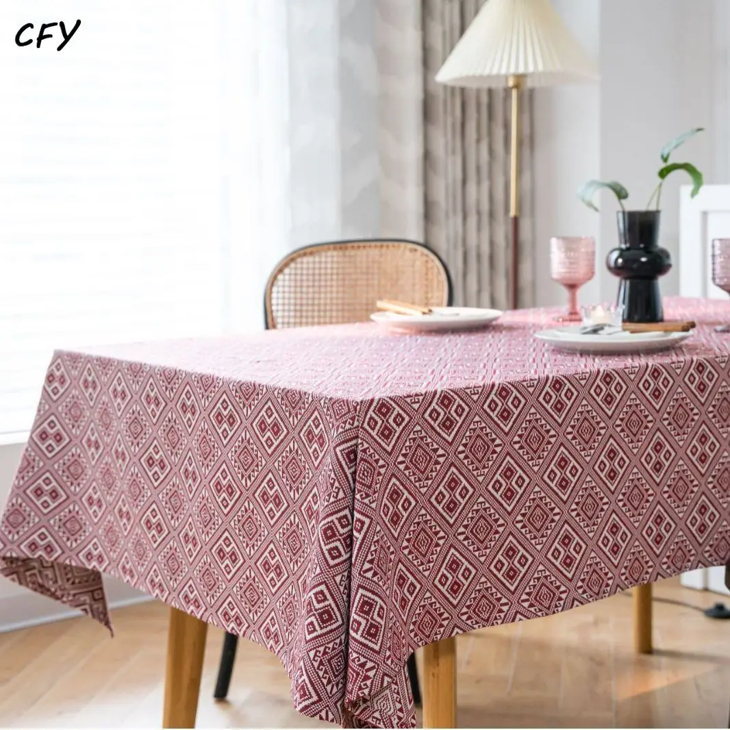 Cotton Linen American Jacquard Geometric Table Cloth Rectangular Tablecloth Tea Table Pad Meal Cloth Photo Background Cloth