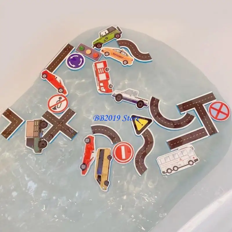 

Q0KB Vehicle Bath Toy Soft Kids Baby Bathroom Water Toy Early Educational Suction Up Bathing Toy for Children