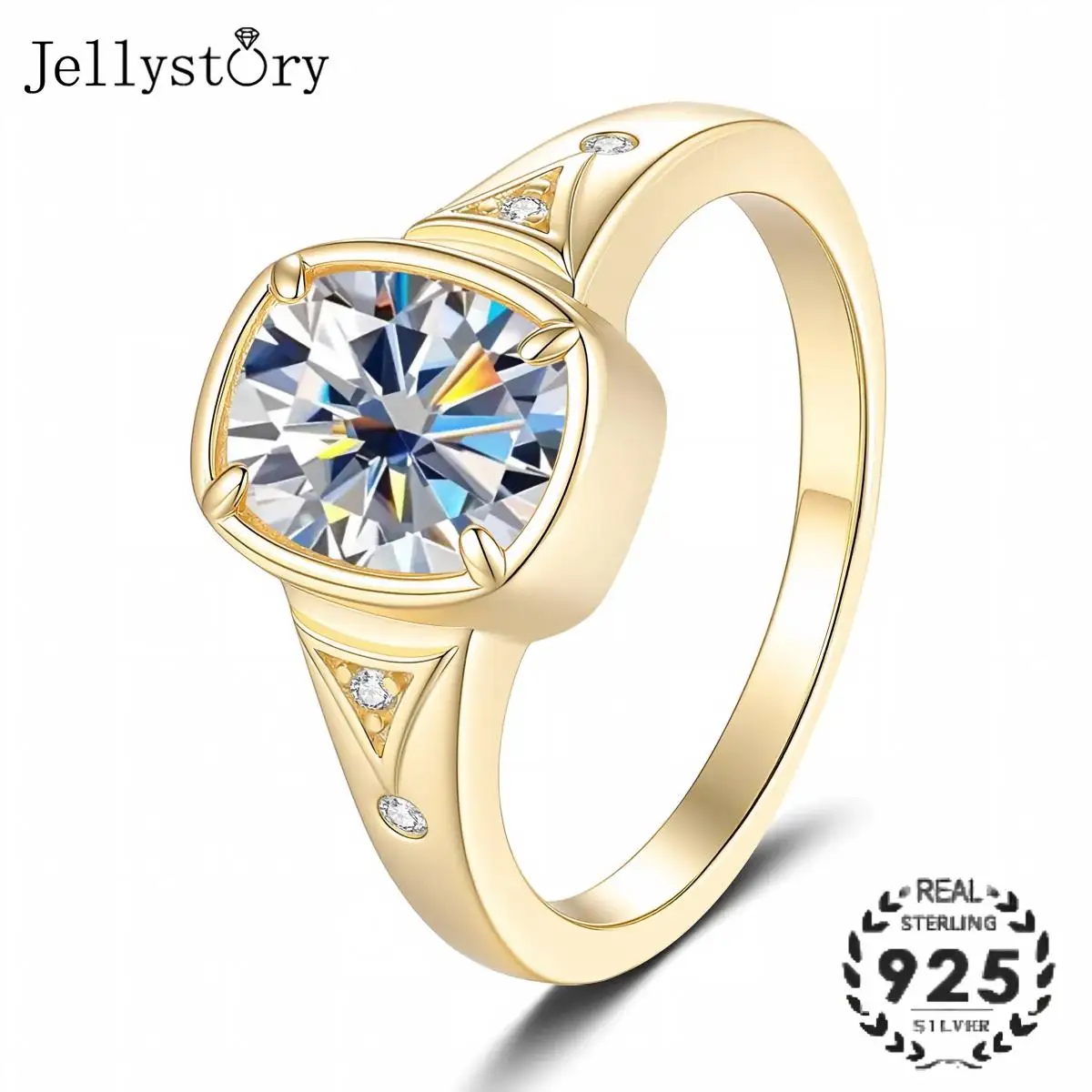 JellyStory 3 Carat Moissanite Ring, S925 Sterling Silver Plated 14K Gold, High-End Feel Luxury Statement Ring for Women