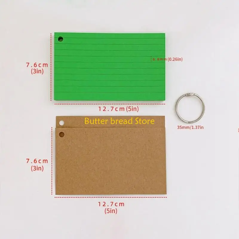 W89C farbige Flash -Karten mit Bindungsringen leere Karteikarten für Studium