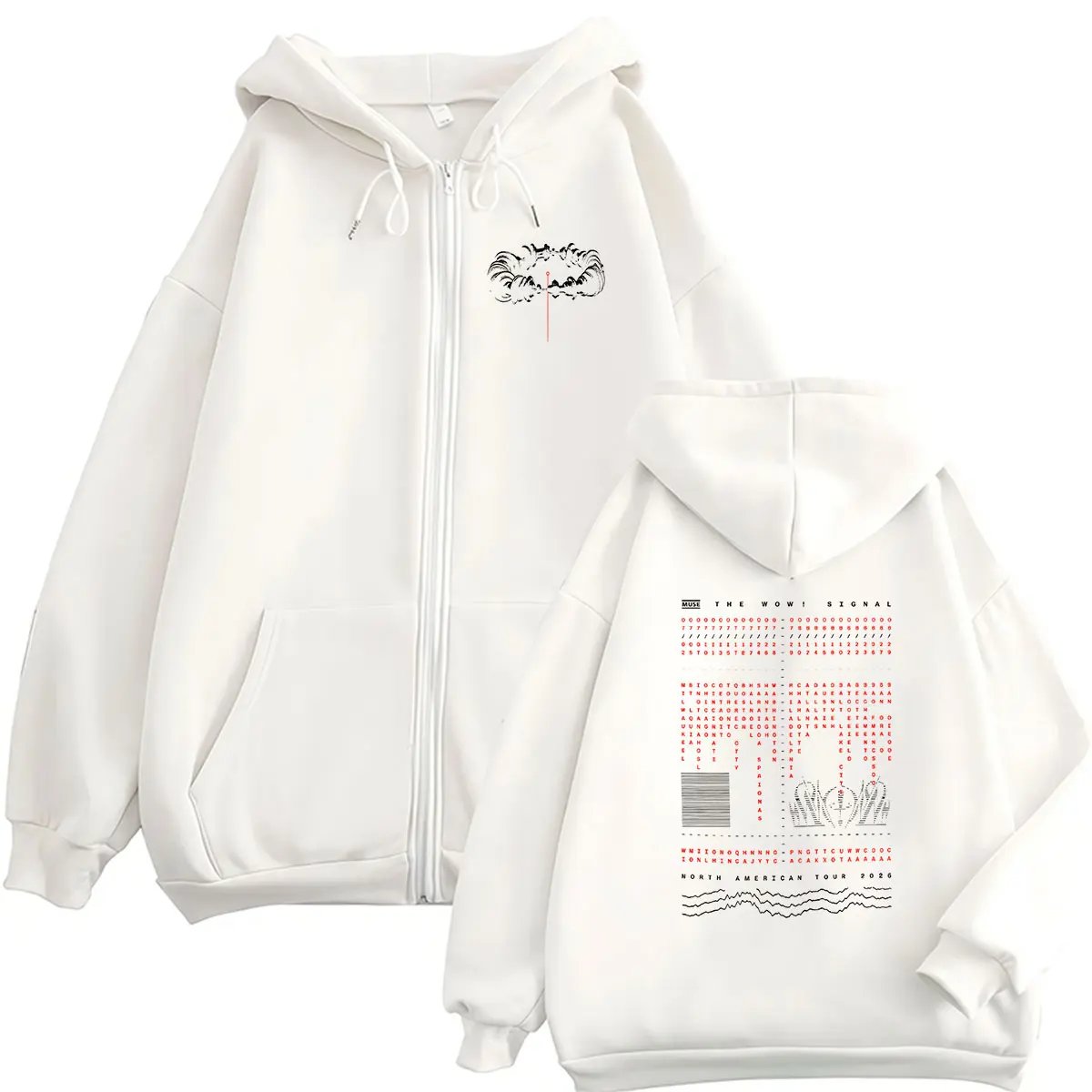 Rock Band Muse The Wow! Signal North American Tour 2026 Zipper Hoodie Men's Hip Hop Vintage Pullover Coats Sweatshirt Streetwear