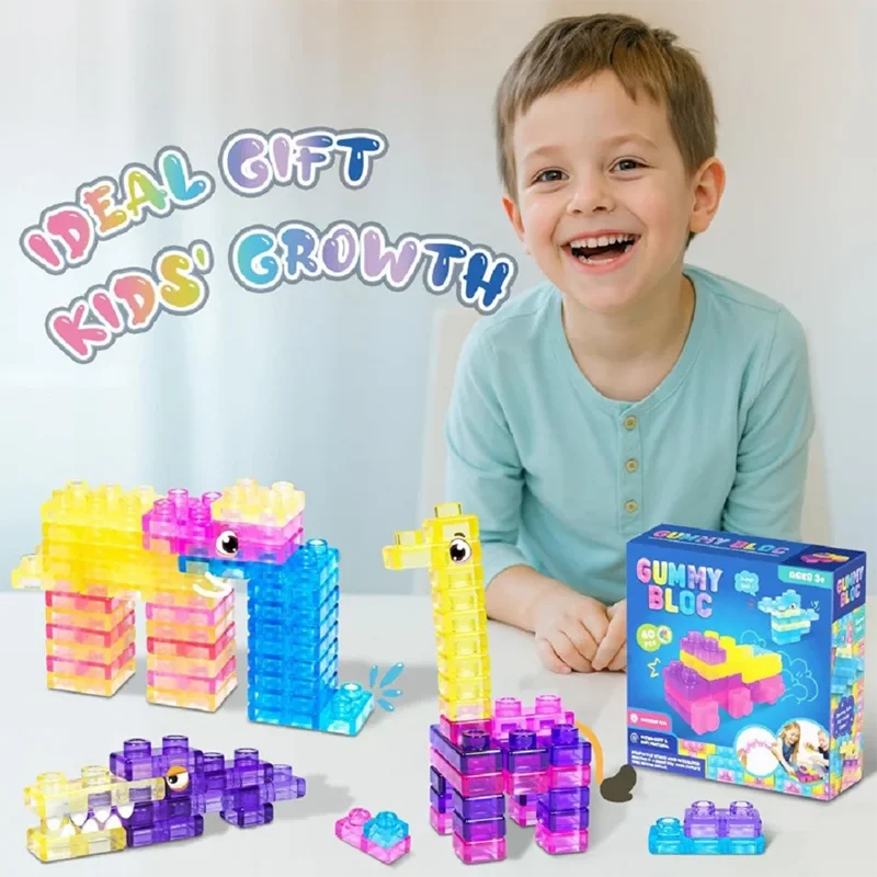 Squishy Jelly Building Blocks Transparent Soft Silicone Educational Assembly Toy Stress Relief DIY Construction Blocks