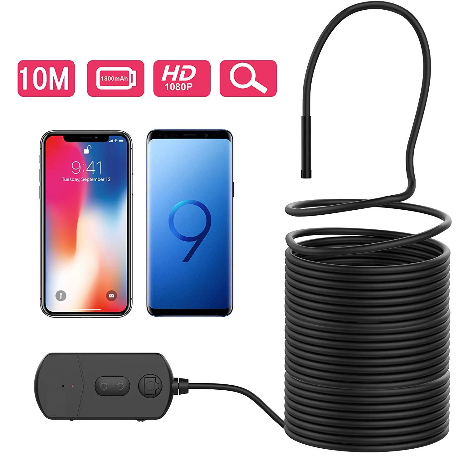 

10M Endoscope Inspection Camera Light iPhone Android WiFi Sewer 2MP Cam Snake for Pipe Drain Fiber Optic Mechanic Engineer PQ301