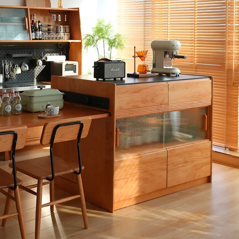 Nordic solid wood island household small apartment dining table integrated retractable restaurant simple multi-functional