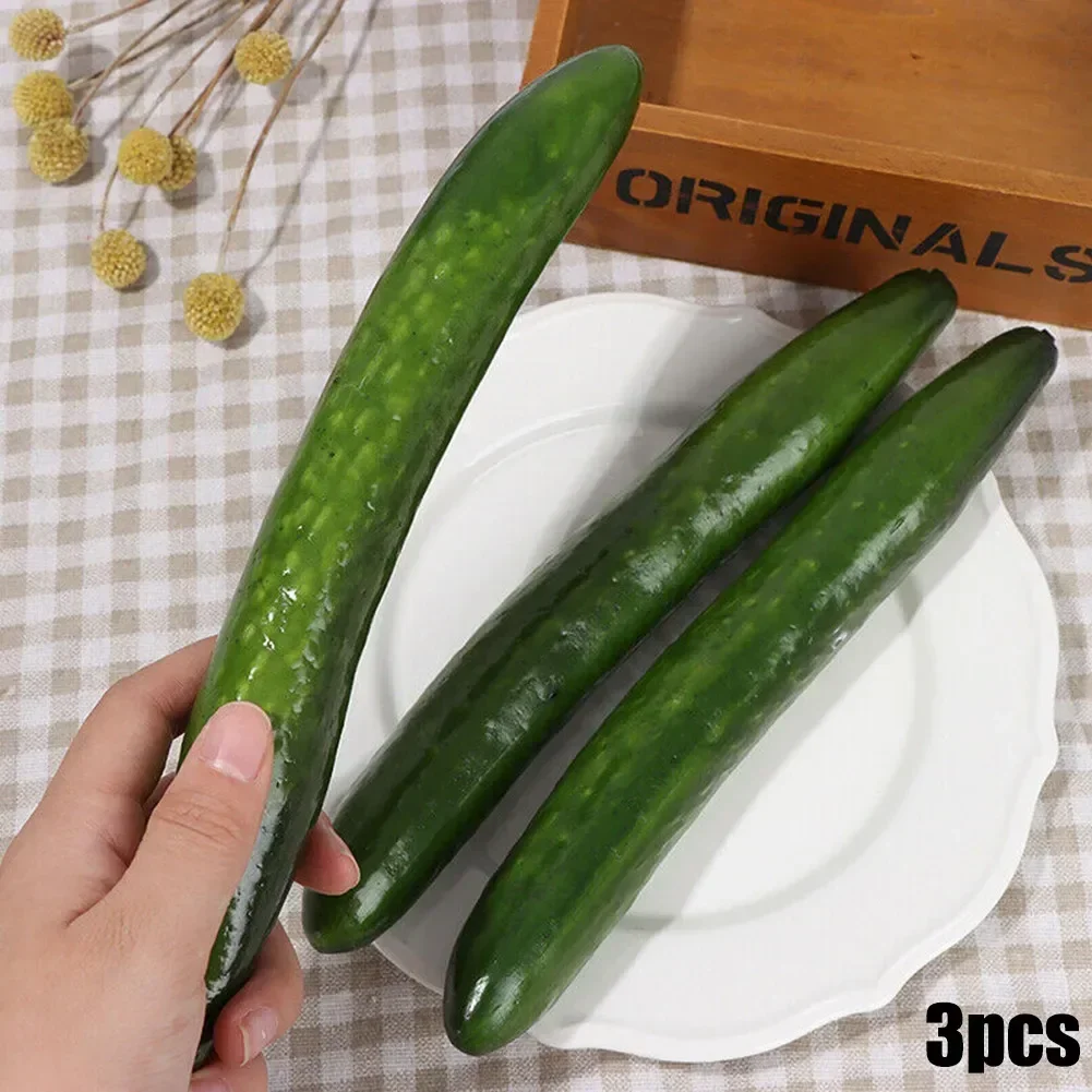 3pc 시뮬레이션 야채 과일 장식 모델 목가적 인 사진 소품 부엌 파티 장식을위한 인공 오이 과일