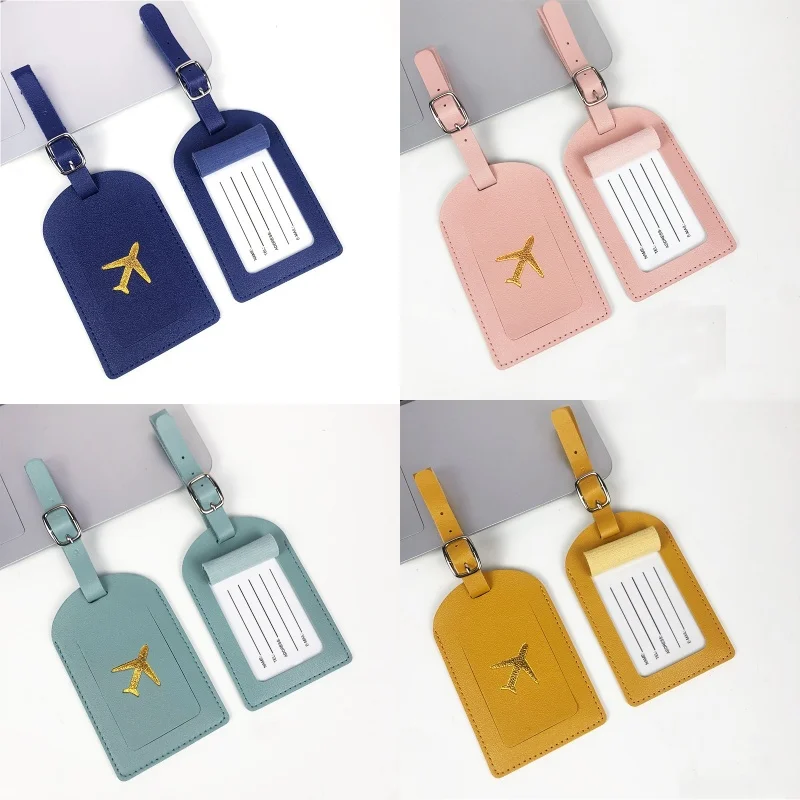 PU Leather Fashion Candy Dopamine Color Scheme Stamping Airplane with Signature Paper Aircraft Luggage Tag Baggage Tags