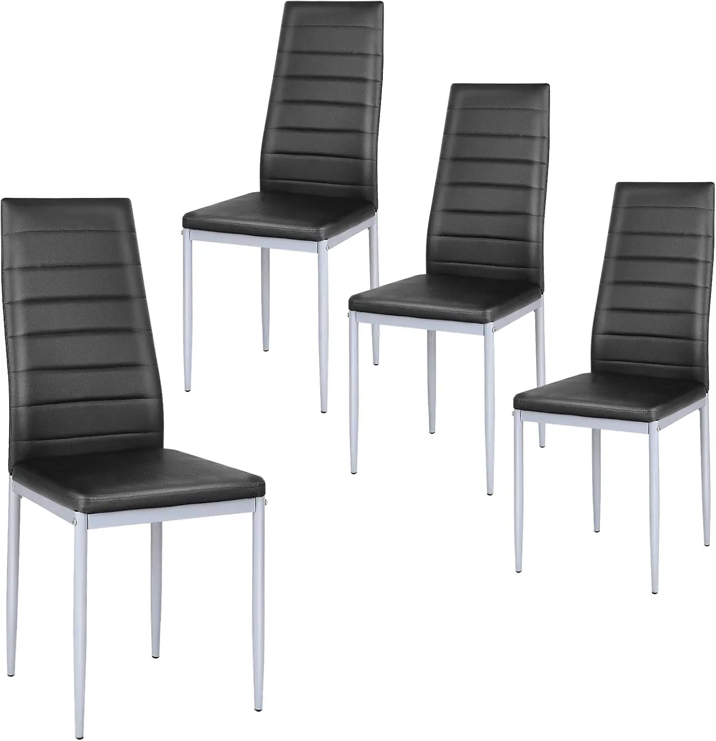 

4 PU Leather Dining Side Chairs with Padded Seat Foot Cap Protection Stable Frame Heavy Duty High Back Design Dining Chairs