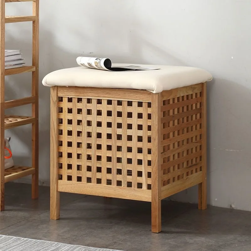 Wooden shoe changing stool dual-purpose portable stool solid wood grid storage box can sit covered household porch storage stool