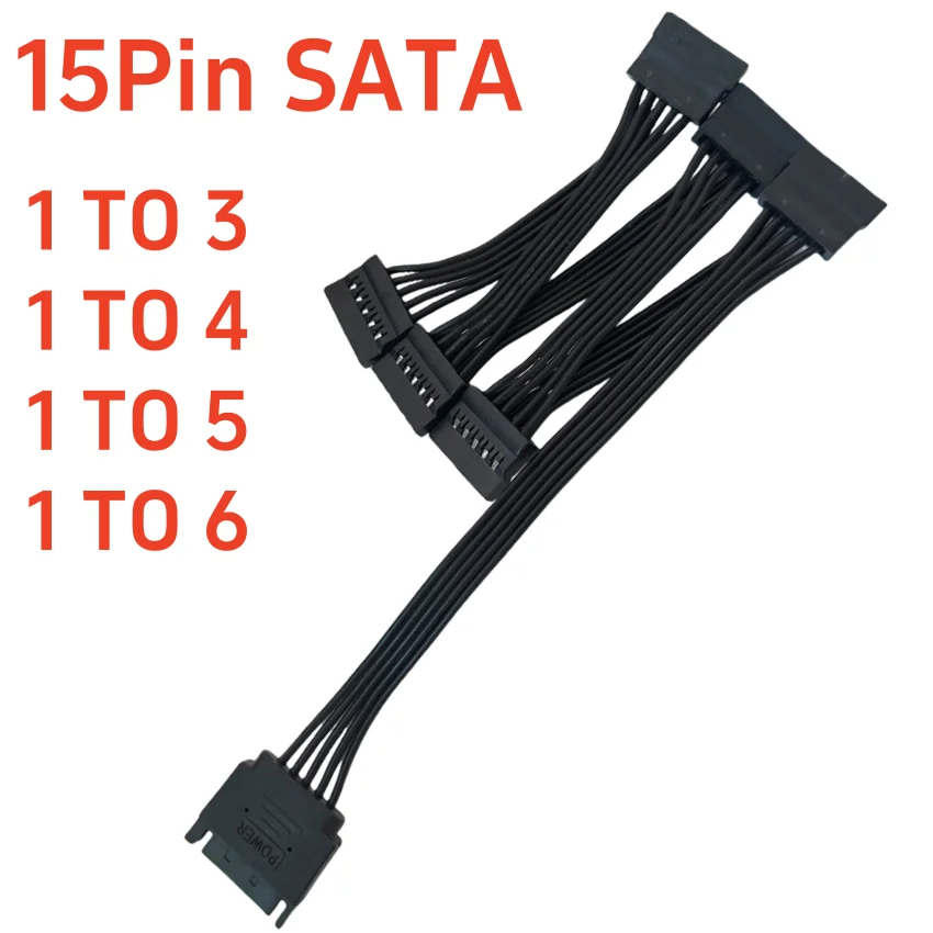 1PC 5-wire SATA 15pin male to female extension cable 1 to 3 4 5 6 for computer hard disk interface power cord