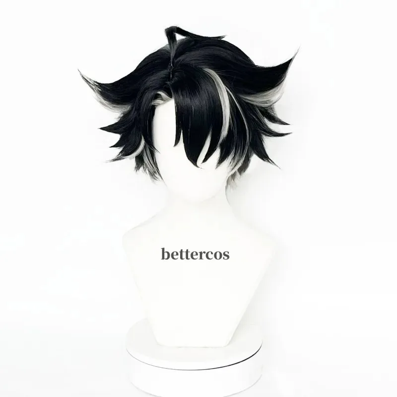 NewWriothesley Cosplay Wig Fontaine 30cm Black Gradient Gray Wigs Heat Resistant Synthetic Wigs Party Wig + Wig Cap2025
