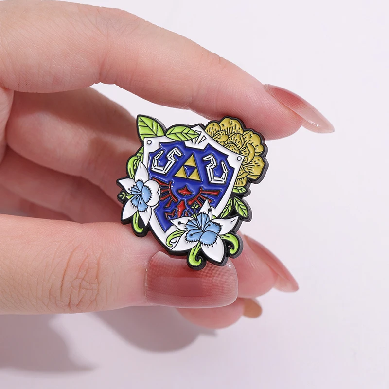 ZELDA SHIELD Enamel Pins Custom Game Element Blue Shield Brooches Lapel Badges Cartoon Funny Jewelry Gift for Kids Friends