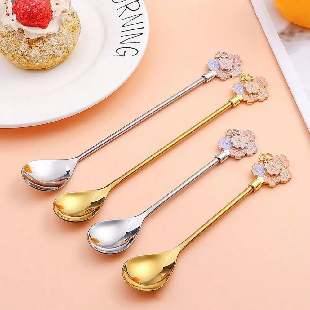 1 piece Cherry blossom long spoon (gold/silver) Cherry blossom dessert coffee spoon, cocktail mixing spoon, ice spoon