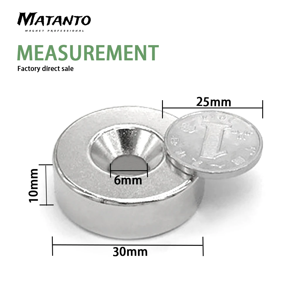 1/3/5pcs 30x10-6mm NdFeB Powerful Magnets N35 30*10mm Hole 6mm Permanent Round Countersunk Neodymium Magnetic Magnet 30*10-6mm