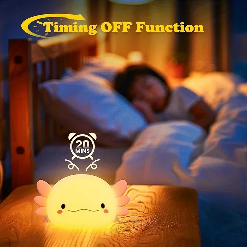 Cute Axolotl Night Light Silicone Nursery Sleeping Lamp  Control Nightlights USB Rechargeable Table Lamp  Baby Child