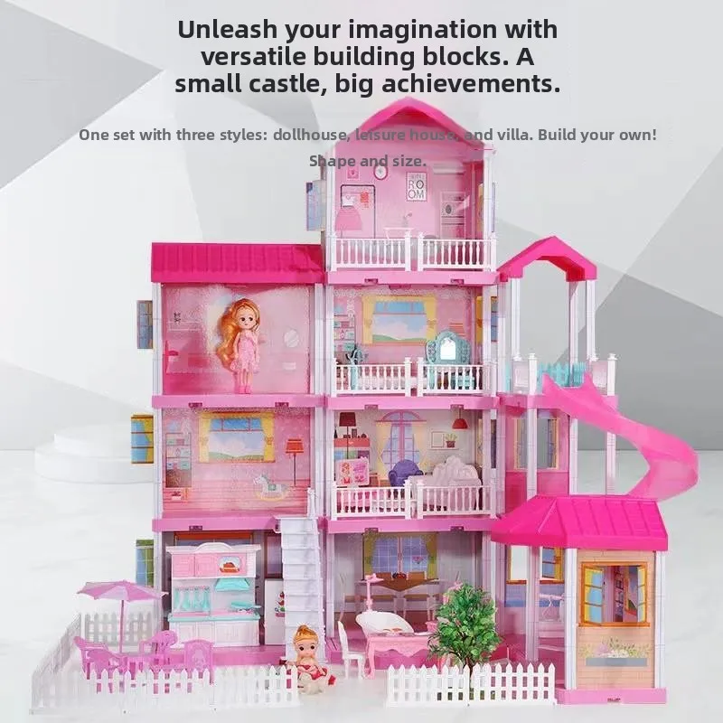 مجموعة ألعاب لعب الأدوار على شكل قلعة فيلا برينك، نموذج بيت الدمى، أثاث مسرح للأطفال عبر الحدود #4