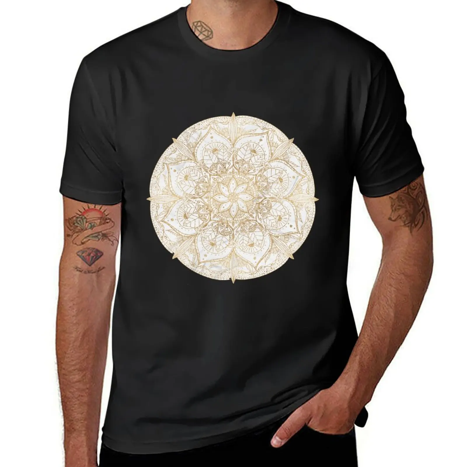 Trendy Gold Floral Mandala Marble Design T-Shirt anime kawaii clothes men clothings