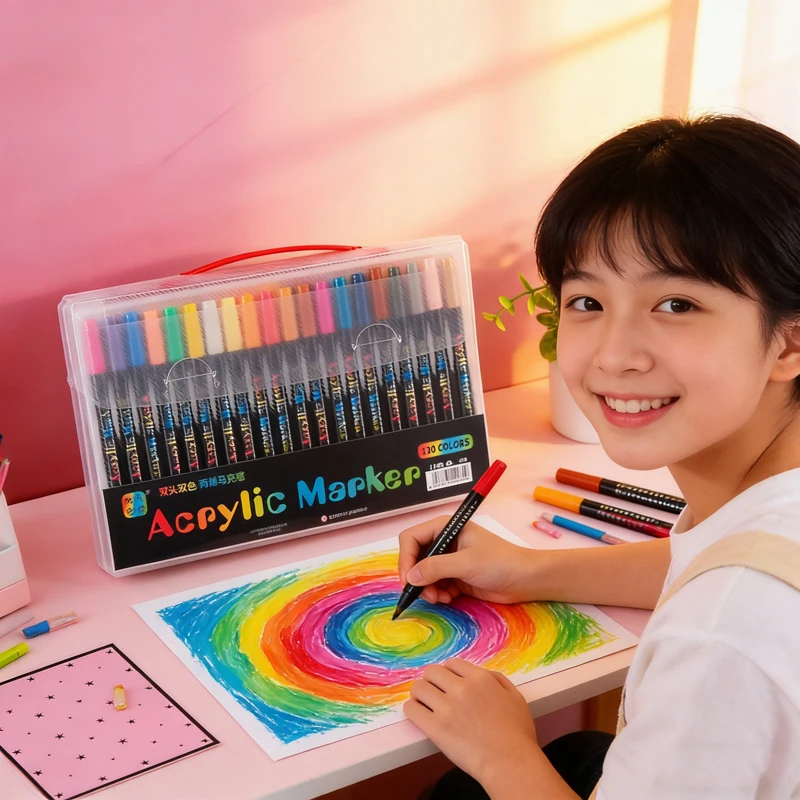 24/48/72/96/120 Colors Dual Tip Acrylic Paint Markers Pens Set - Perfect for Rock Painting, Wood, Fabric, Glass, Canvas, Drawing image 6