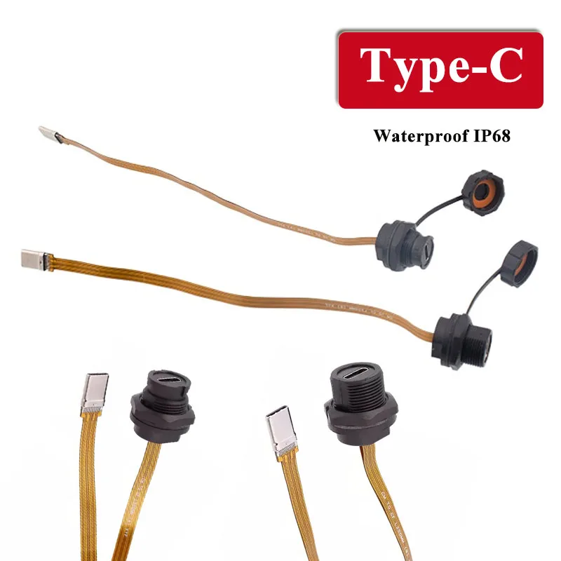 Type-C Threaded Data Connector FPC Waterproof Plug IP68 Snap On USB3.1 Type C Socket with 10CM/20CM Cable Industrial Grade