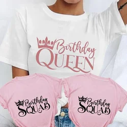 Ubrania dla kobiet urodziny Squad Queen t-shirty przyjaciele urodziny przyjęcie załogi topy koszulki z krótkim rękawem graficzne ponadgabarytowe Streetwear